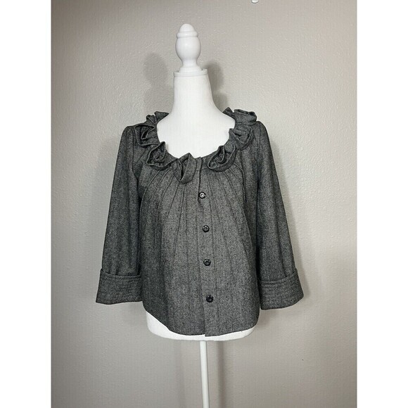 Saks Fifth Avenue Womens Black Label Cropped Jacket Size 6  Wool Blend Blazer A2 - Picture 1 of 7